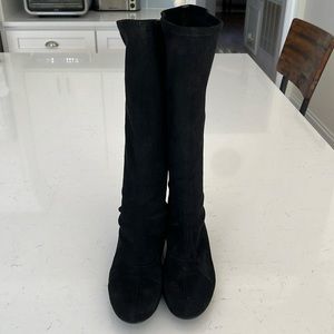 Donald J Pliner, knee high black stretch “suede” boots. Size 6. Made in Italy.
